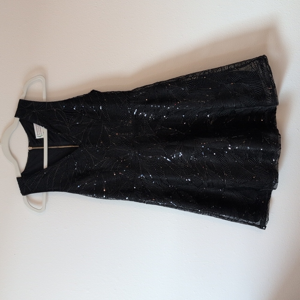 Love Riche black sequin woven v neck dress